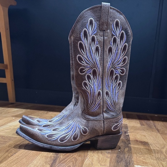 Ariat Brown Heeled Boots with Purple Embroidery - Picture 1 of 5